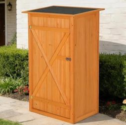Assembled New Outdoor Storage Shed Flat Roof Wooden Tool Shed Water Resistant Garden Storage Cabinet