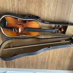 Fiddle Or Violin Antique In Leather Case