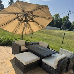 Complete Outdoor Patio Set w/ Fire Pit & Umbrella – $1000