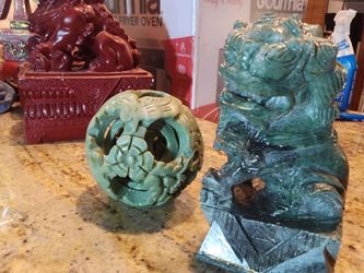 Jade Foo Dog and Carved Puzzle Ball