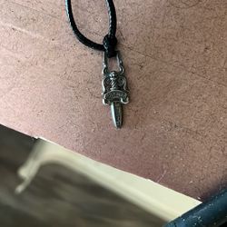 Silver chrome heart dagger pendant