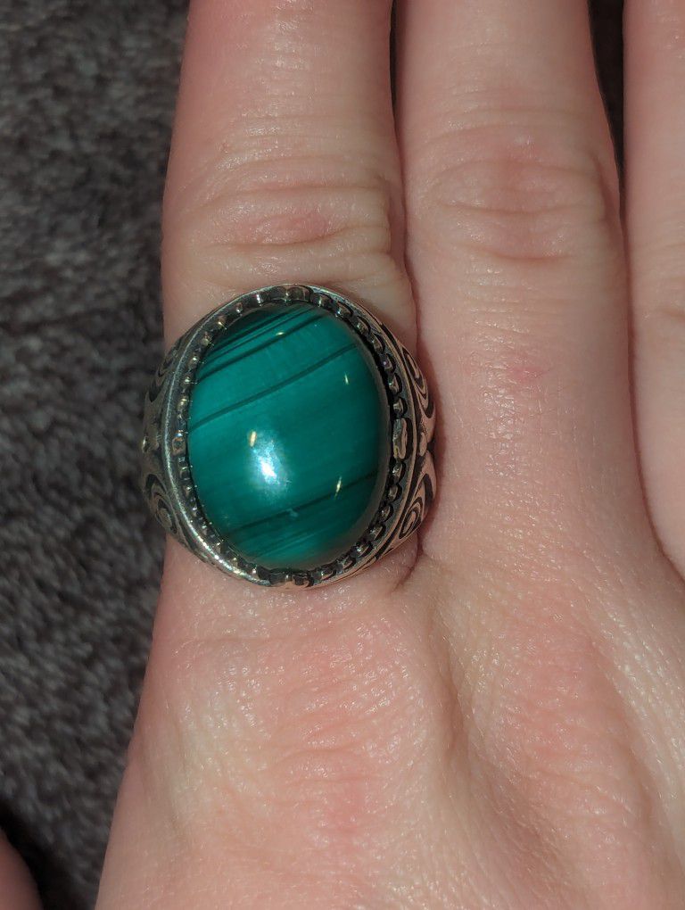 Hand Crafted, 925 Sterling Silver, Malachite, Size Ring 10 1/2 