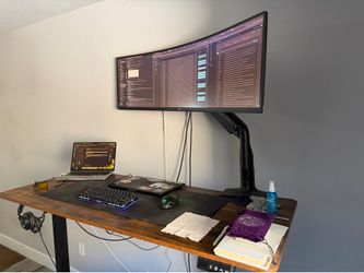 Asus Rog Ultra-Wide 49 inch monitor w/ VIVO stand and Electronic Stand-Up Desk