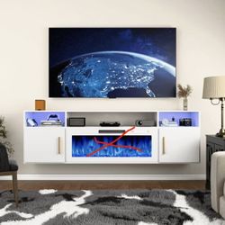 only tv stand 70'' Floating TV Stand Entertainment Center&nbsp;with Adjustable Shelves, Floating TV Console for Living Room,White-White  🔥【Mul