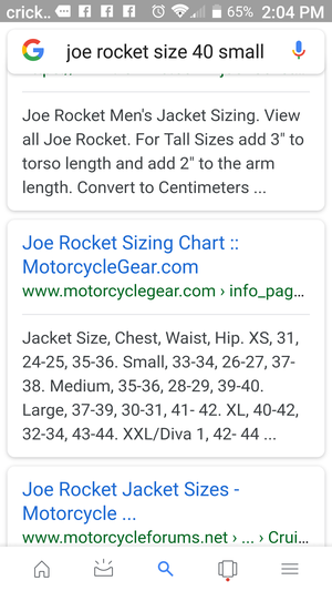 Joe Rocket Size Chart