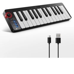Mini MIDI Keyboard, N-25 25 Key MIDI Controller for Beginner with Velocity-Sensitive Mini Keys&Light-up Rocker&Music Production Software, Small Contro