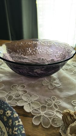 Purple Embossed Floral Glass Bowl Princes house