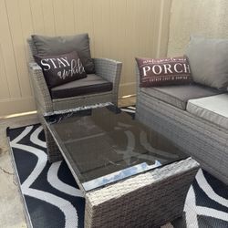 4-Piece Patio Furniture Set w/ Cushions + Glass Table – $120 OBO Or Open To Trades