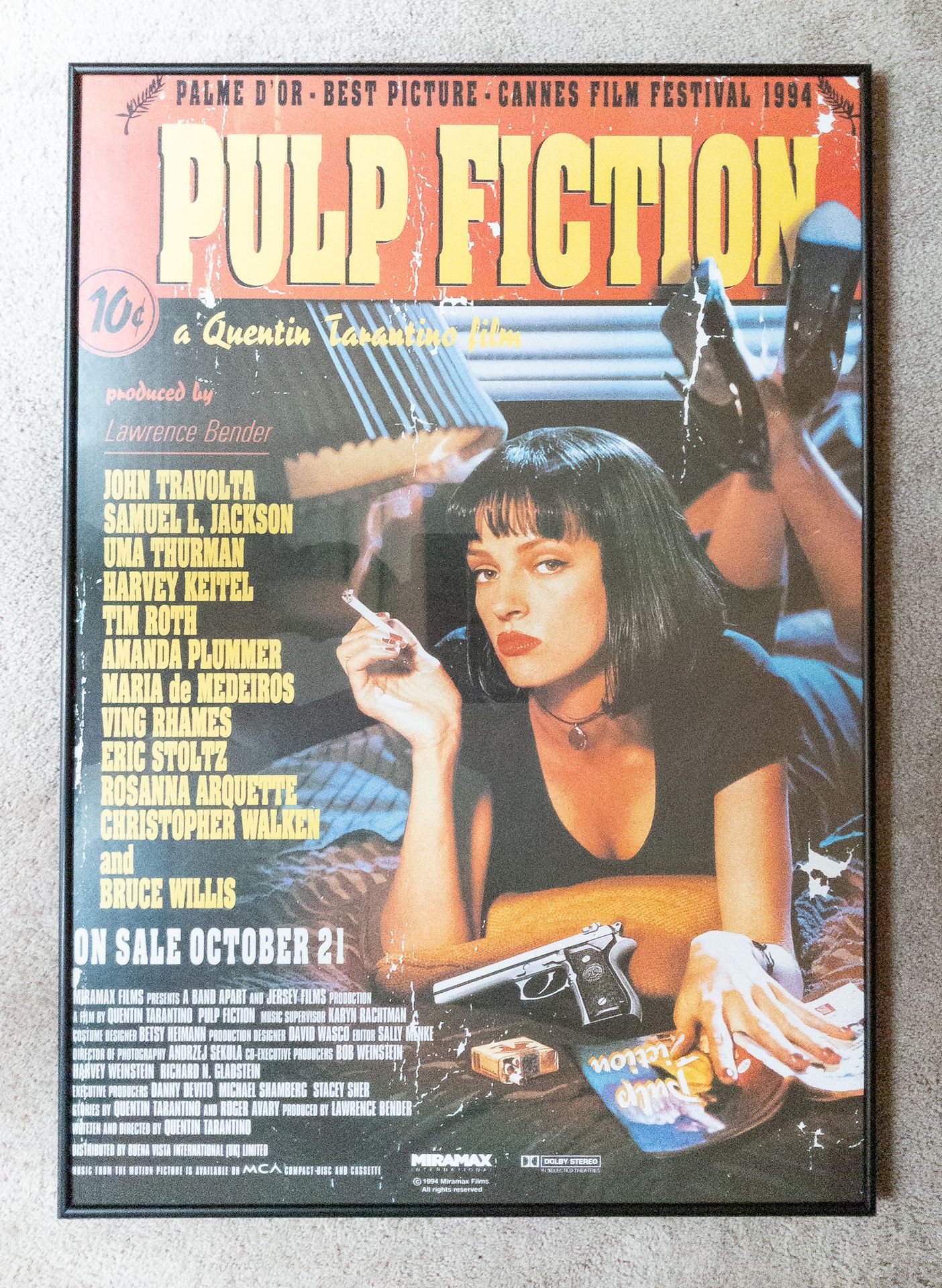 Pulp Fiction movie poster custom framed in metal frame with glass