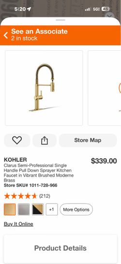 KOHLER Clarus Semi-Professional Single Handle Pull Down Sprayer Kitchen Faucet in Vibrant Brushed Moderne Brass Store SKU#