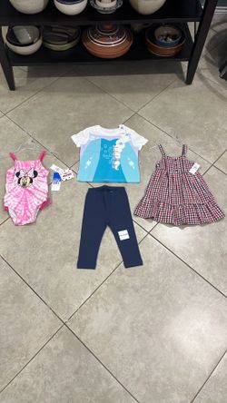 Old Navy Toddler Girl’s Frozen Elsa T-Shirt, Leggings, Dress, and Minnie Mouse UPF 50+ Bathing Suit, Size 18-24 Months