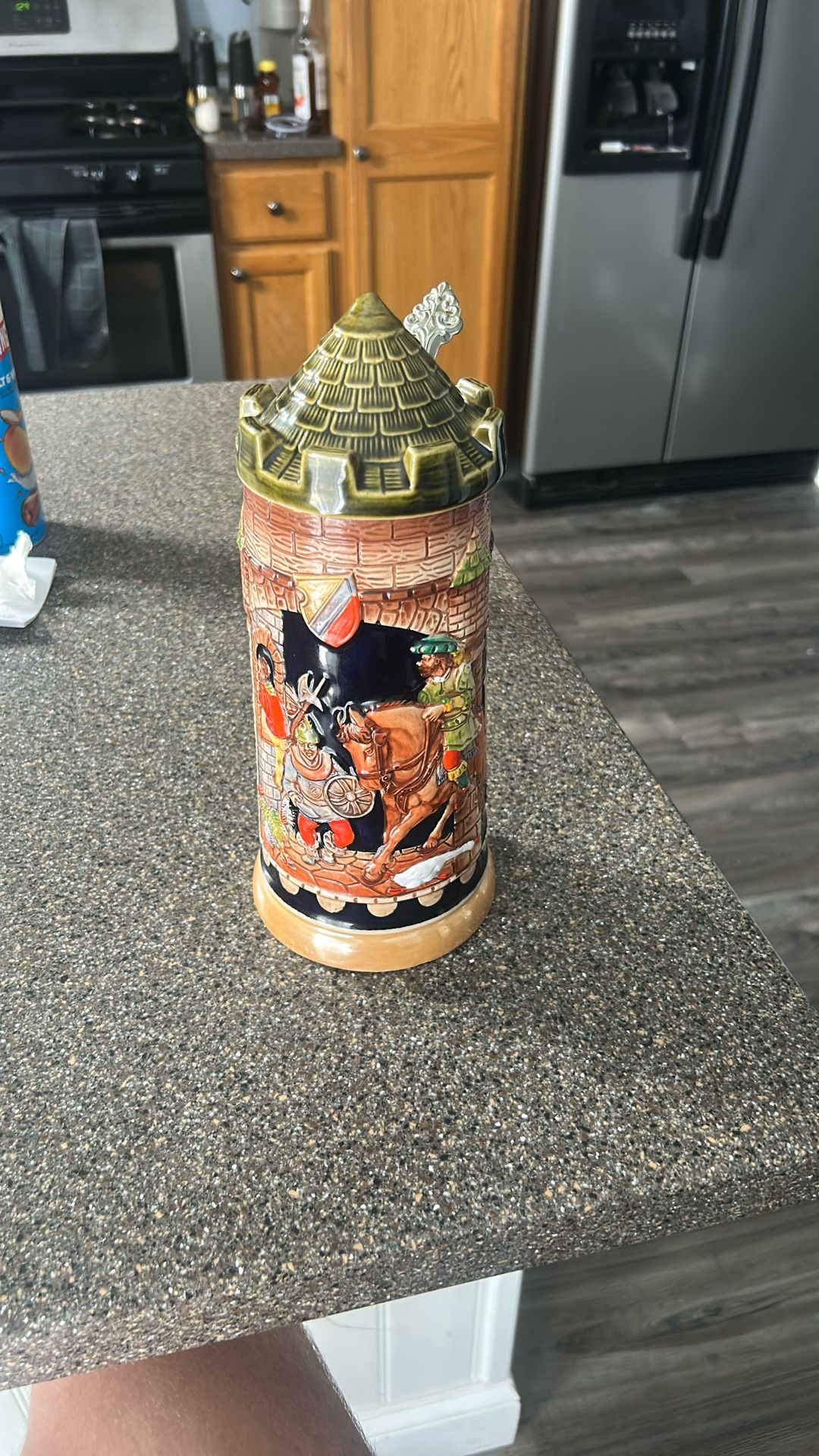 Vintage Gerz Germany Castle Tower Ceramic Top Lidded Stein