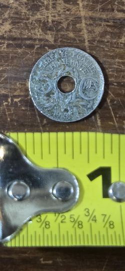 Vintage French 5 Centimes Coin with Hole Lindauer coin, dated 1935