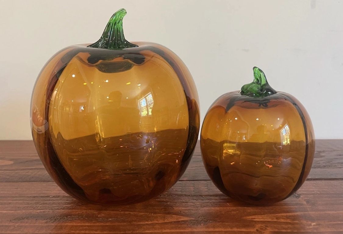Blenko Style Glass Pumpkin Gourd Fall Autumn Hand-Blown Set Vintage