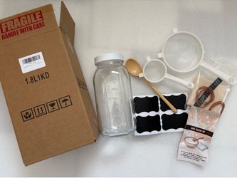 MIWUYI - Kefir Starter Kit, 64oz Mason Fermentation Jar with 2 Kefir Strainers, kombucha starter kit with wooden spoon.Complete DIY Kefir for Home Bre