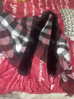 EcoFaux Plaid Scarf with Faux Fur Trim