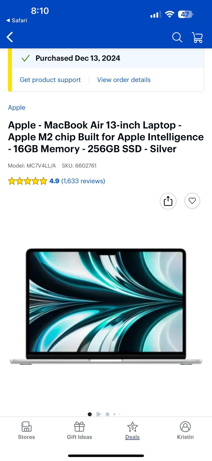 Apple - MacBook Air 13-inch Laptop - Apple M2 chip Built for Apple Intelligence - 16GB Memory - 256G