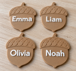 Personalized Acorn Place Names, Set of 4, Thanksgiving Table Decor, Custom Colors