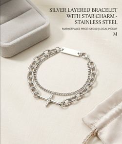 Silver Layered Stainless Steel Bracelet with Star Charm