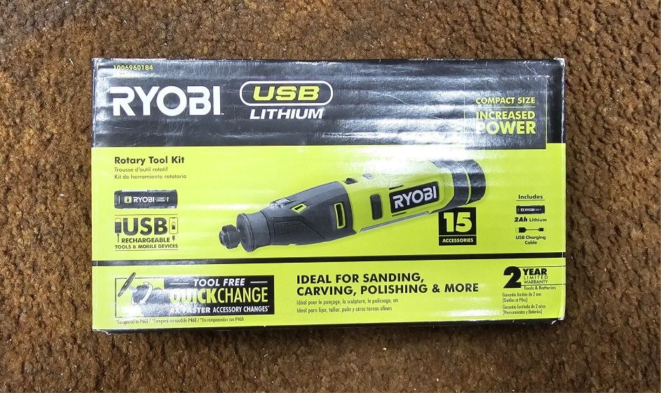 RYOBI
USB Lithium Rotary Tool Kit with 2.0 Ah USB Lithium Battery and Charging Cable