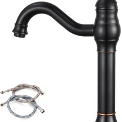 Single Handle Vessel Sink Faucet 360° Swivel Bathroom Faucet One Hole Farmhouse Lavatory Vanity Faucet Bowl Sink Mixer Tap with Pop Up Drain, Oil Rubb