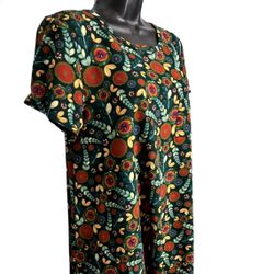 LuLaRoe Carly Green Floral Print Short Sleeve Dress Women's Large