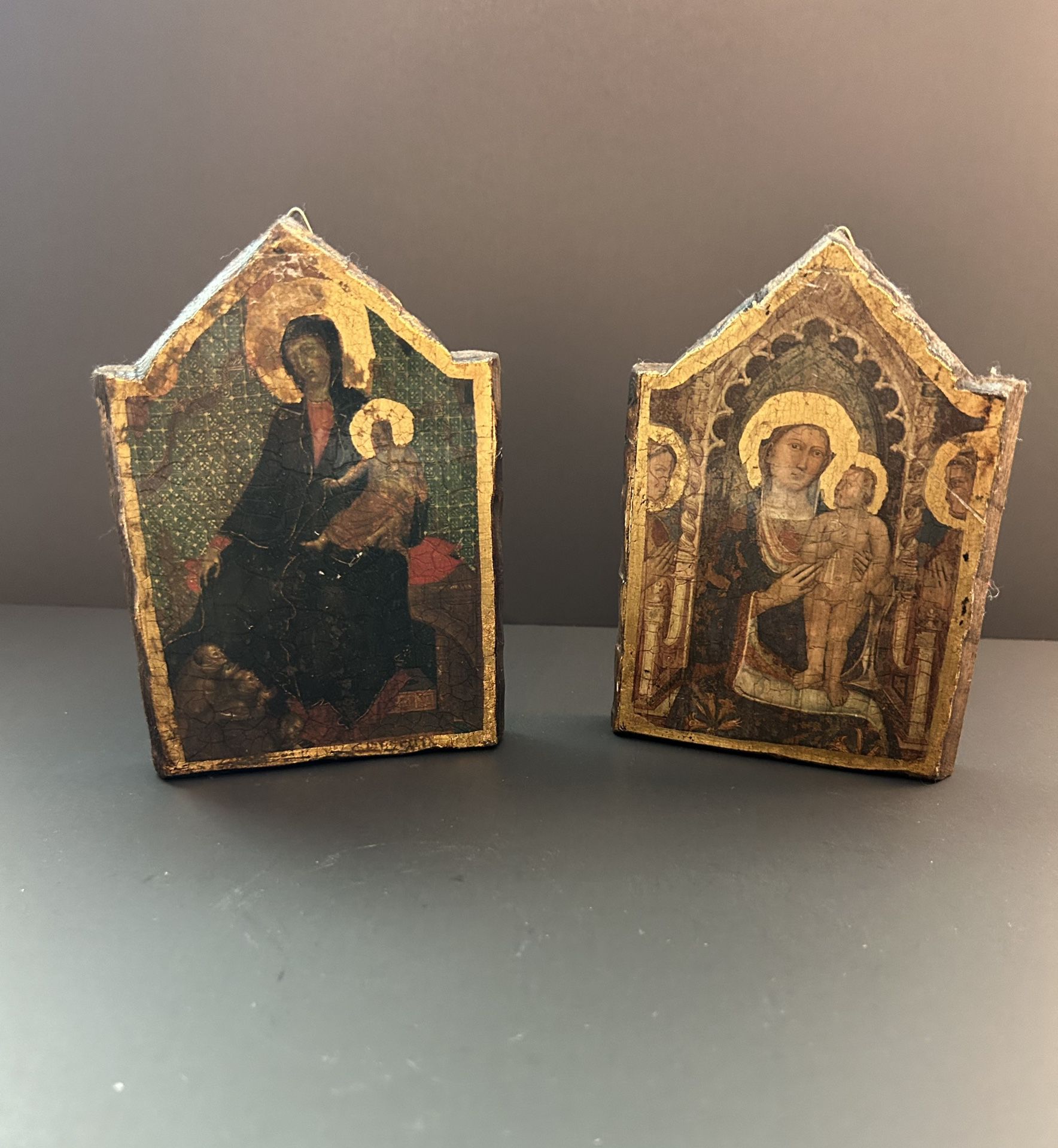 Vintage Gold Gilt Religious Madonna & Child Wood Wall Plaques 