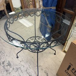 Mid-Century Modern wrought iron and glass center table - 36” D