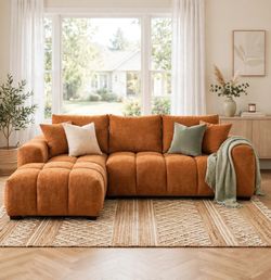 Canam Oversized Chenille L-Shaped Sectional Sofa with Deep Chaise
