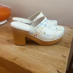 Charlotte Stone clogs rare color white paint splatter worn twice size 9