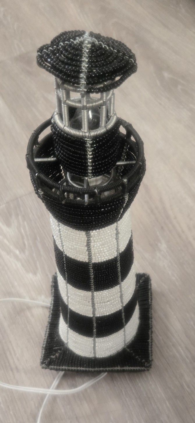 Hand Made Beaded Light House with Working Light Tower