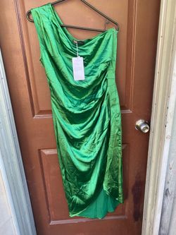 Pretty Garden Women One Shoulder Green Satin Dress L