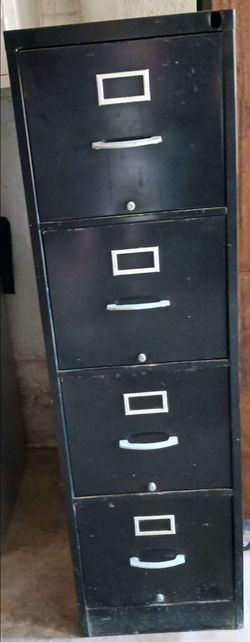 4 DRAWER BLACK FILING CABINET WITH INSIDE DRAWER HANGING RAILS NO LOCK