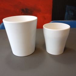 (2) Matte White Ceramic Plant Pots