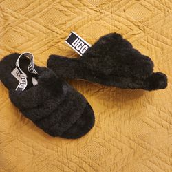 UGG Australia Fluff Yeah Womens Black Slipper Shoes Sandal 1095119 US Size 7 [F4