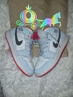 Air Jordan 1 Mid GS Half White Polka Dot Swoosh