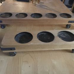 Plant Holders. Wooden With Decorative Wheels That Do Role. $40. Pick Up 