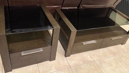 Casana Glass Top Coffee Table and End Table Set – Dark Wood Finish