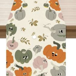 Adorable Fall or Halloween Cute Pumpkin Table Runner 13x60 Thanksgiving