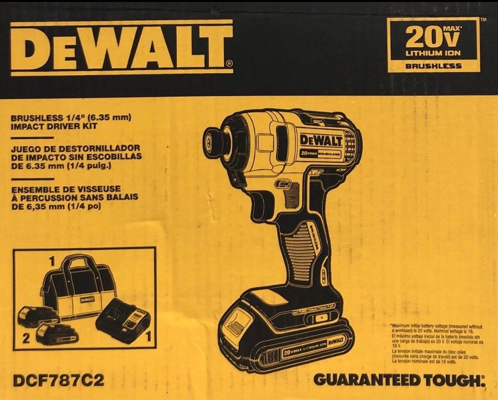 DEWALT 20V MAX Cordless Impact Driver Kit, Brushless, 1/4" Hex Chuck, 2 Batteries and Charger (DCF787C2)