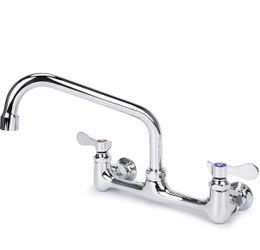 Wall Mount Kitchen Faucet 8" Center Commercial Sink Faucet With 8" Swivel Spout Dual Handles Brass Utility Sink Faucet For Laundry Room Restaurant Pol
