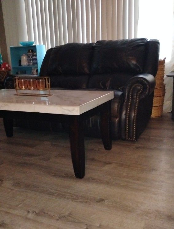 Ashley 68" Length Loveseat And Marble Coffee Table On Espresso Legs