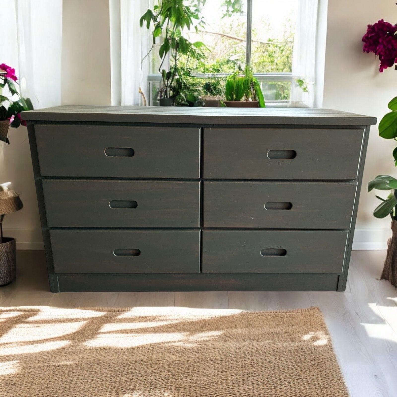 Large Solid Wood Neutral Green Dresser