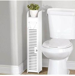 White Bathroom Storage Cabinet, slim toilet paper cabinet