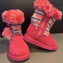 Girls Canyon River Blues Pink Purple Knit Heart Boots Faux Fur Size  3 Toddler