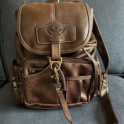 YINGDAK Women's Retro brown Faux Leather Drawstring Backpack Purse Bag 