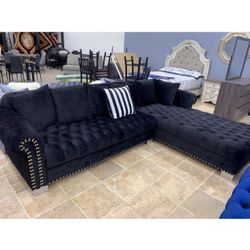 London Black Velvet RAF Oversized Sectional /couch /Living room set