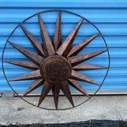 29” Indoor Outdoor Metal Rustic Copper Colored Wall Hanging Sun Art Sculpture Decor! 
