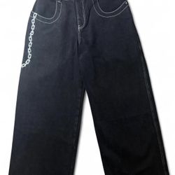 JNCO Chain Vintage Black Wide Leg Baggy Jeans 32x32