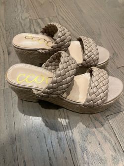 Ccocci Tan / Nude Woven Leather Platform Espadrille Wedge Sandals — Size 7.5 — $30 OBO